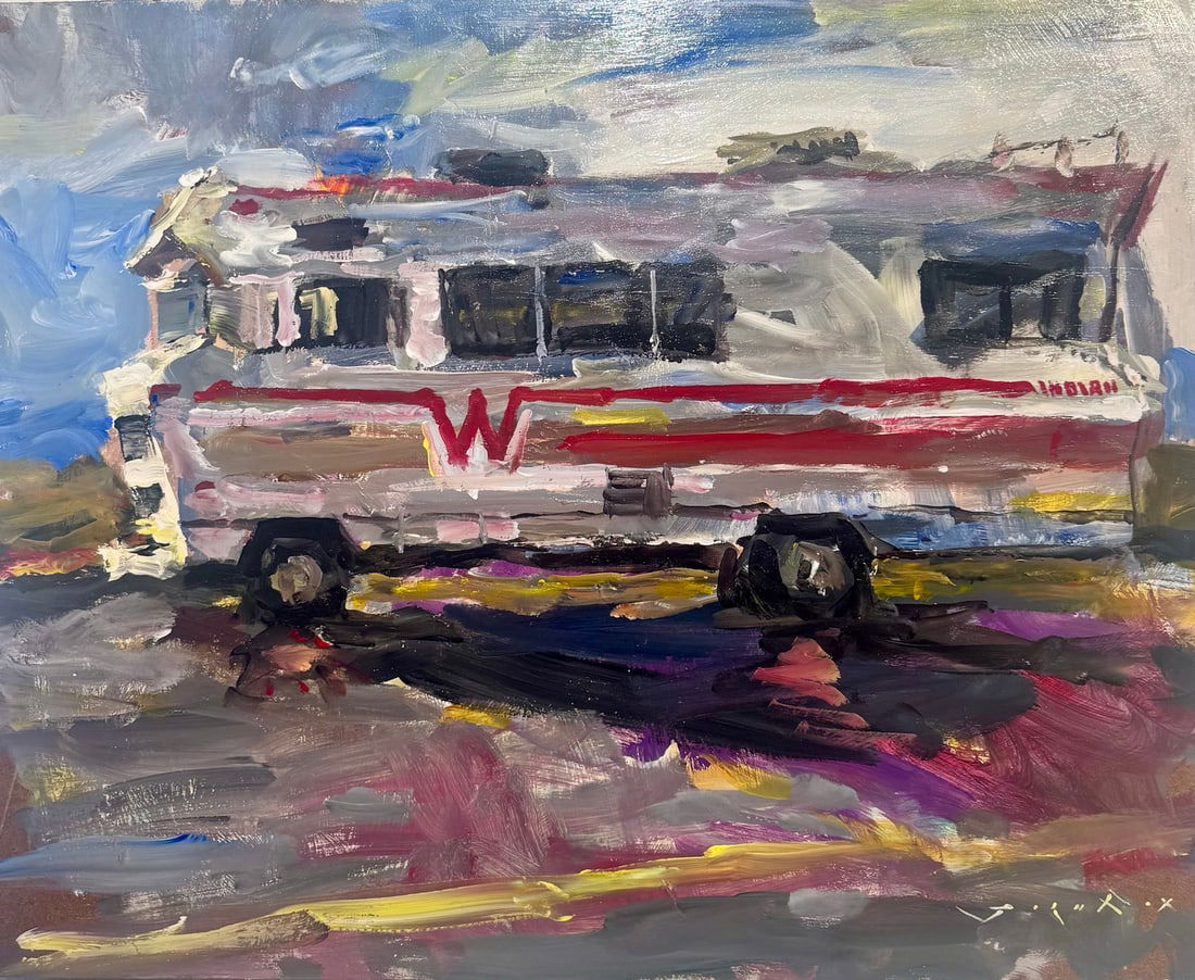 Jorn Fox "Indian Camper" Impressionist Signed Oil and Acrylic on Masonite (1 of 3)