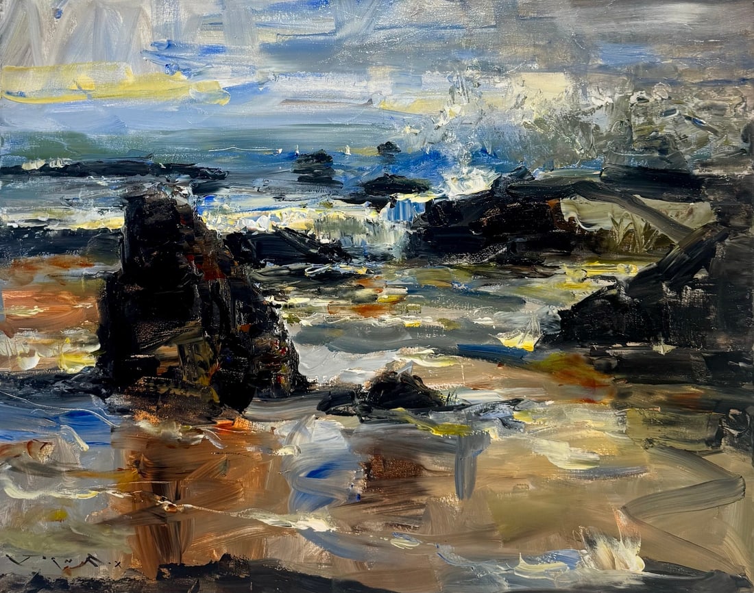 Jorn Fox "Tide Pools" Impressionist Signed Oil and Acrylic on Canvas: Artist: Jorn Fox Title: Jorn Fox "Tide Pools" Impressionist Signed Oil and Acrylic on Canvas Medium: Acrylic on Canvas Limited Edition: Art Dimensions: 24 x 30 inch ARTIST BIO: Artist