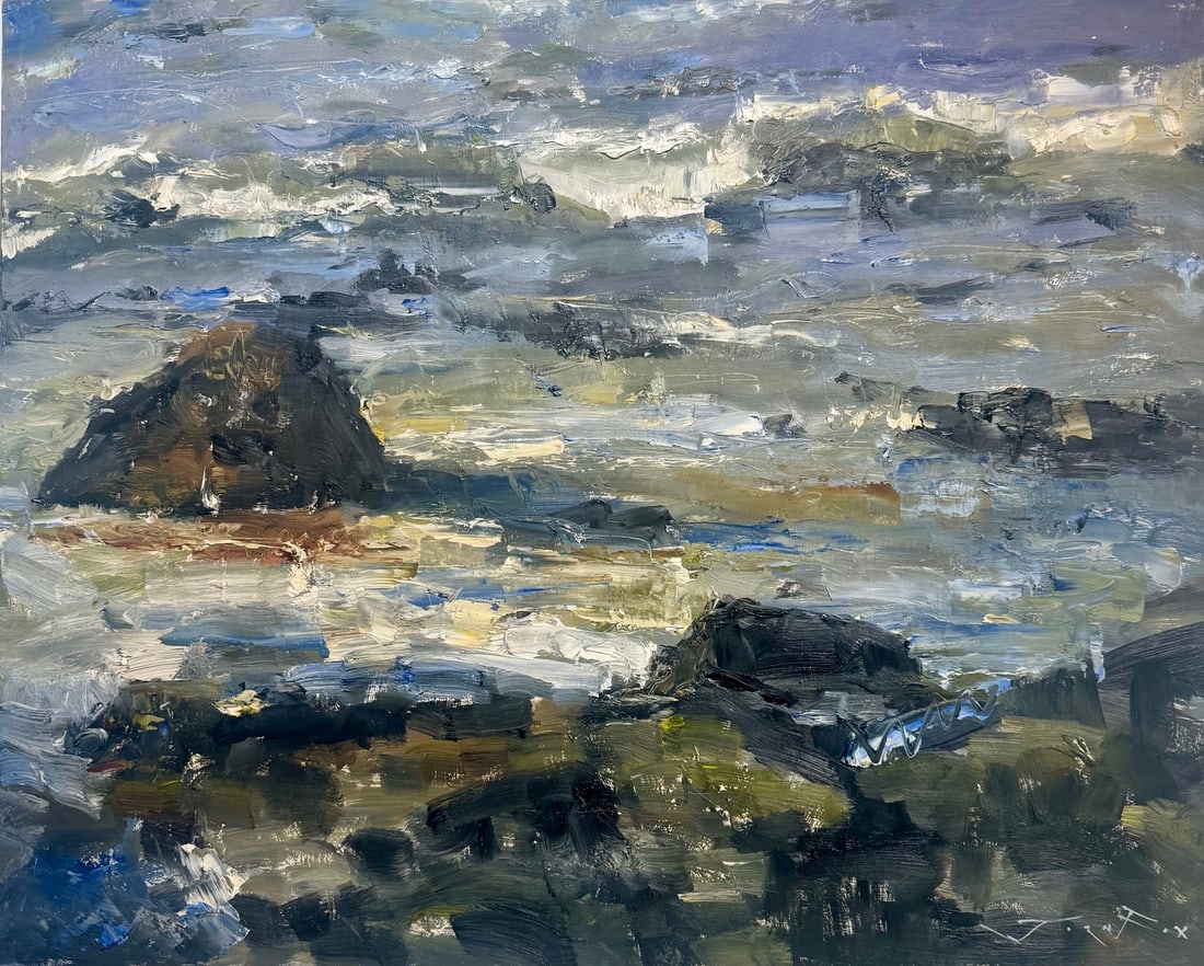 Jorn Fox "Abstract Tide Pools" Impressionist Signed Oil and Acrylic on Masonite: Artist: Jorn Fox Title: Jorn Fox "Abstract Tide Pools" Impressionist Signed Oil and Acrylic on Masonite Medium: Acrylic on Masonite Limited Edition: Art Dimensions: 24 x 30 inch ARTIST BIO