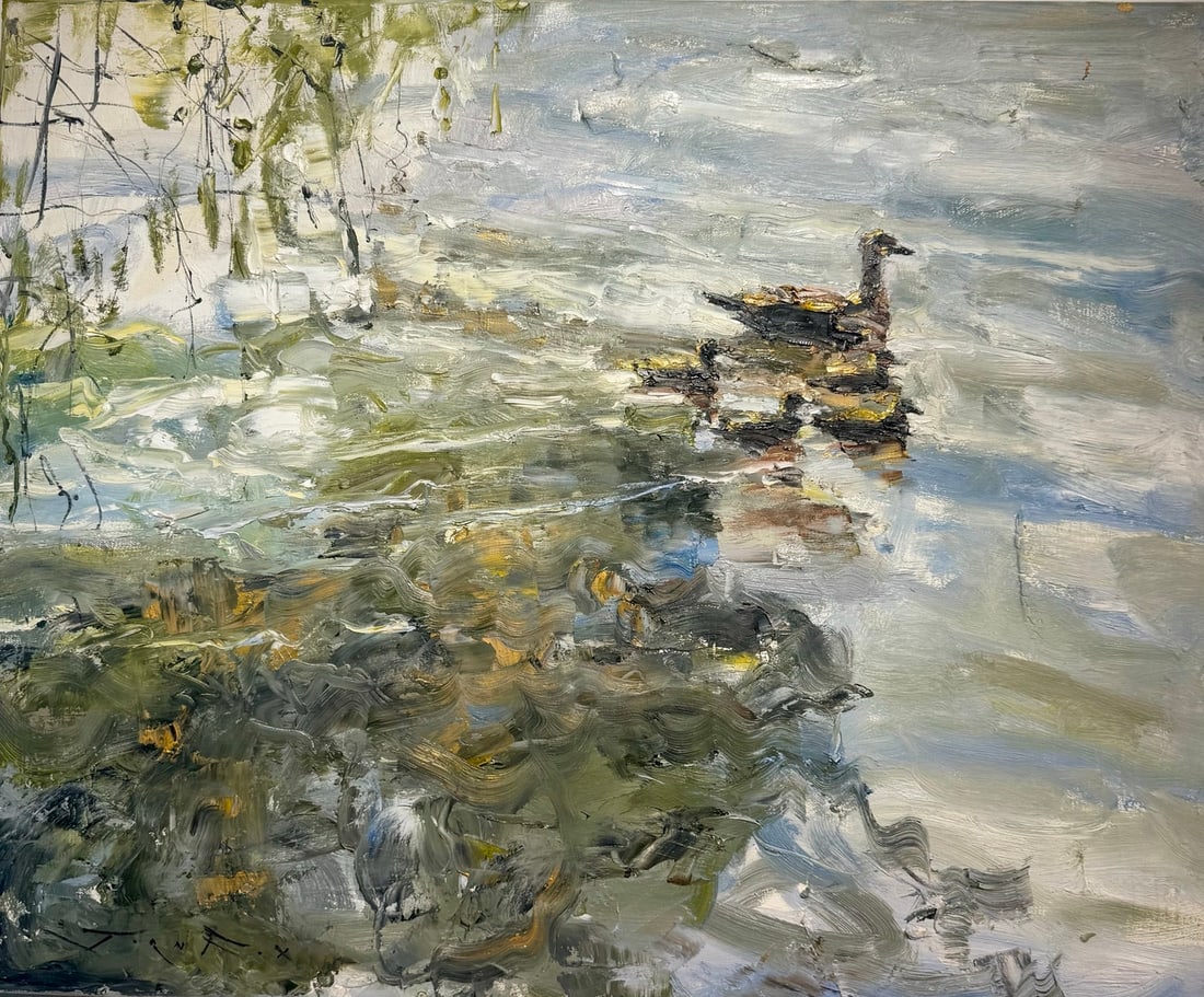 Jorn Fox "Ducks In A Pond" Impressionist Signed Oil and Acrylic on Canvas: Artist: Jorn Fox Title: Jorn Fox "Ducks In A Pond" Impressionist Signed Oil and Acrylic on Canvas Medium: Acrylic on Canvas Limited Edition: Art Dimensions: 24 x 30 inch ARTIST BIO: Ar
