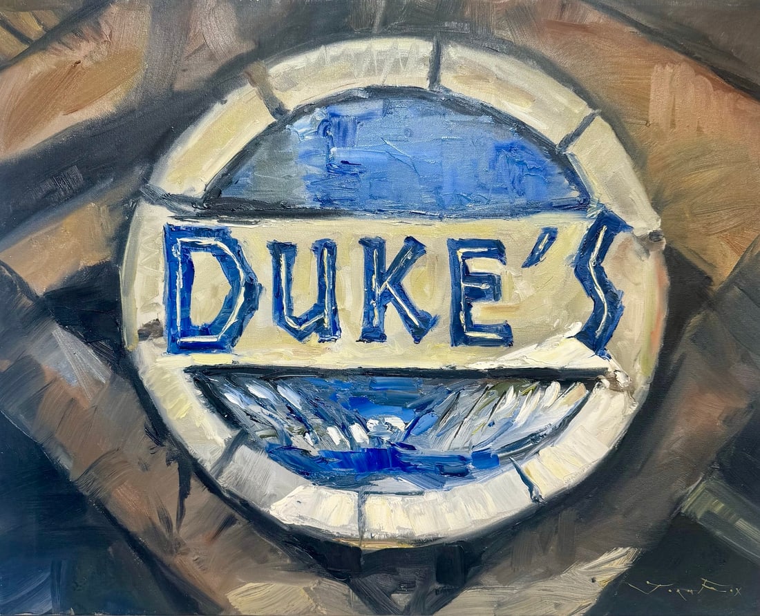 Jorn Fox "Dukes, HB" Impressionist Signed Oil and Acrylic on Canvas: Artist: Jorn Fox Title: Jorn Fox "Dukes, HB" Impressionist Signed Oil and Acrylic on Canvas Medium: Acrylic on Canvas Limited Edition: Art Dimensions: 24 x 30 inch ARTIST BIO: Artist S