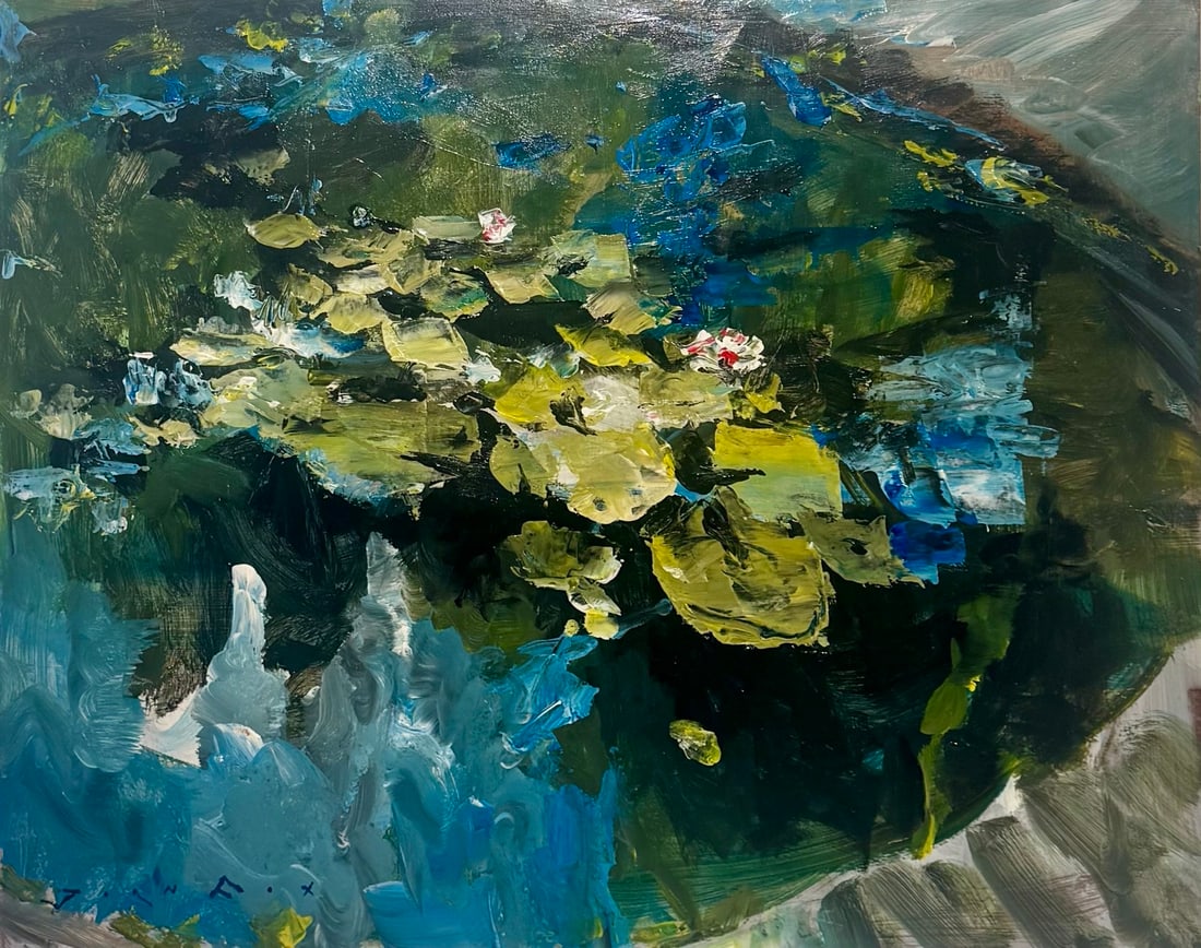 Jorn Fox "Lily Pads" Impressionist Signed Original Oil on Masonite (1 of 3)