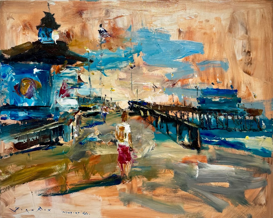 Jorn Fox "Newport, CA" Impressionist Signed Oil and Acrylic on Canvas (1 of 3)