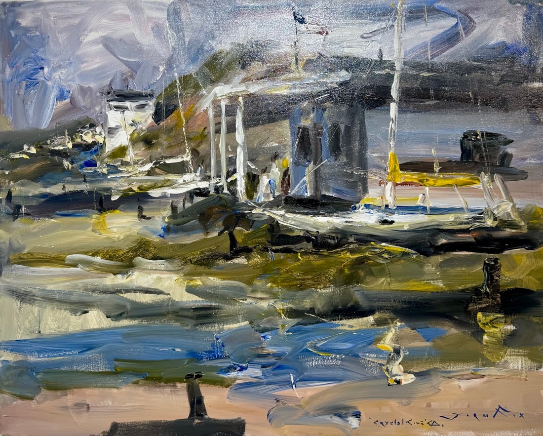 Jorn Fox "Crystal Cove" Impressionist Signed Oil and Acrylic on Canvas (1 of 3)
