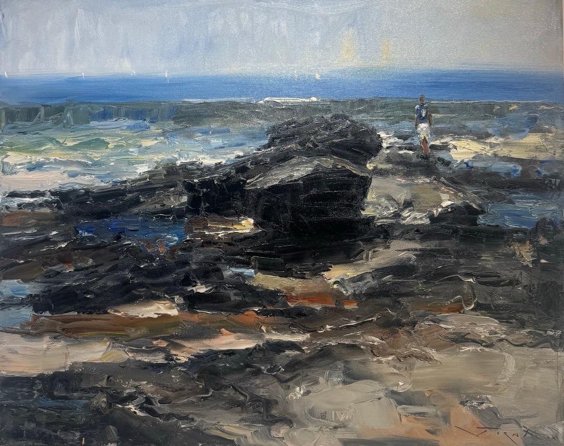 Jorn Fox "Exploring Tide Pools" Impressionist Signed Oil and Acrylic on Canvas: Artist: Jorn Fox Title: Jorn Fox "Exploring Tide Pools" Impressionist Signed Oil and Acrylic on Canvas Medium: Acrylic on Canvas Limited Edition: Art Dimensions: 24 x 30 inch ARTIST BIO:</