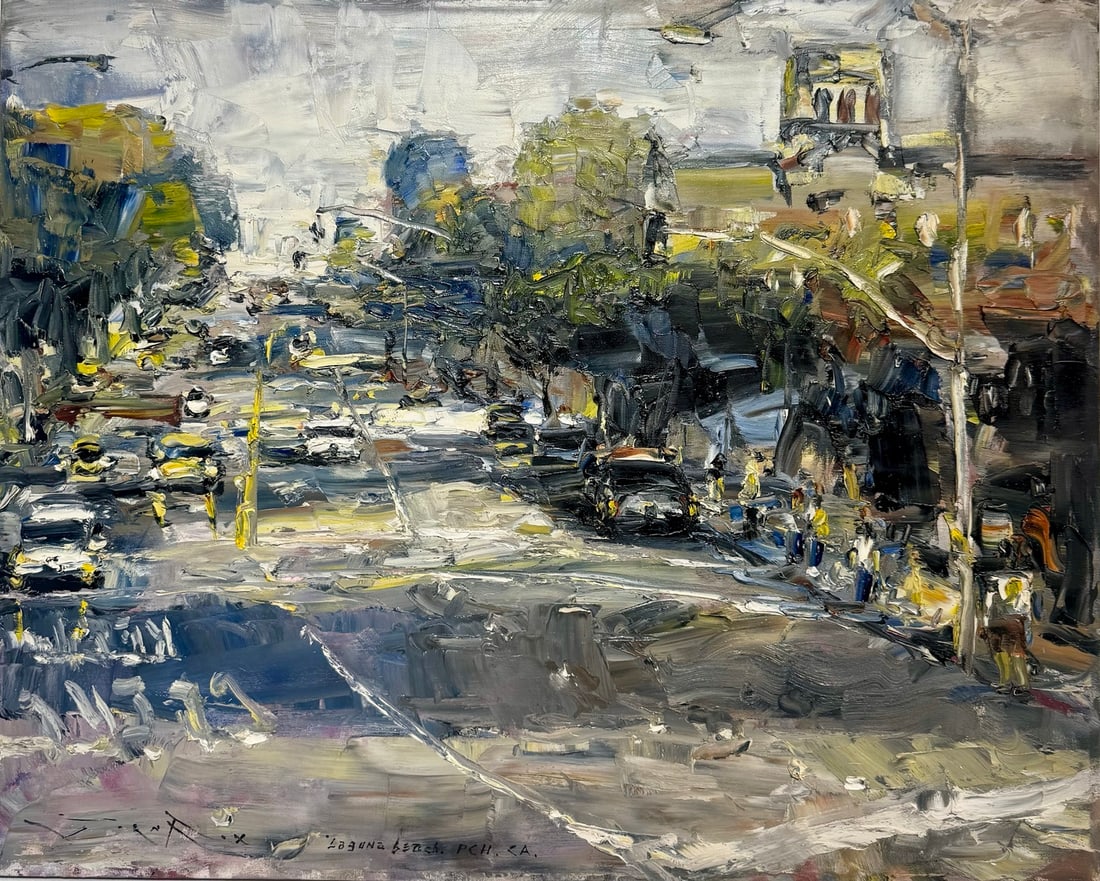 Jorn Fox "Laguna Beach, CA PCH Street Scene" Impressionist Signed Oil and Acrylic on Canvas: Artist: Jorn Fox Title: Jorn Fox "Laguna Beach, CA PCH Street Scene" Impressionist Signed Oil and Acrylic on Canvas Medium: Acrylic on Canvas Limited Edition: Art Dimensions: 24 x 30 inch
