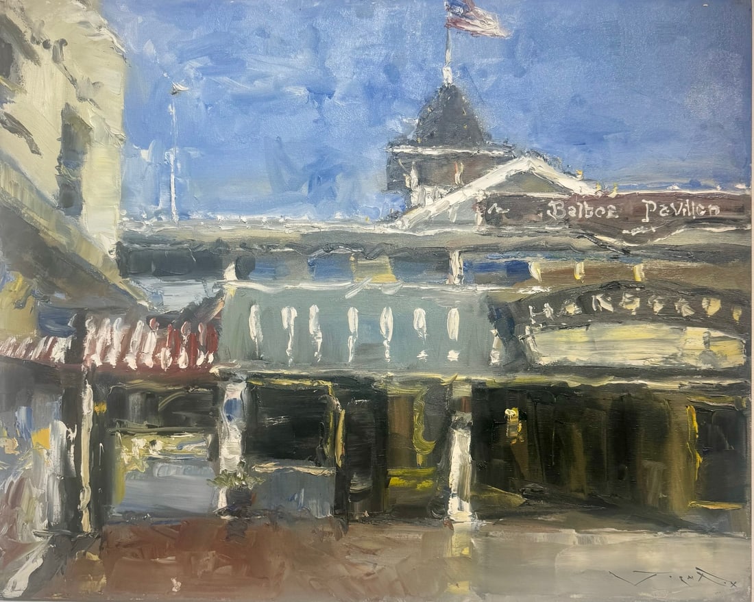 Jorn Fox "Balboa Pavilion" Impressionist Signed Oil and Acrylic on Canvas: Artist: Title: Jorn Fox "Balboa Pavilion" Impressionist Signed Oil and Acrylic on Canvas Medium: Acrylic on Canvas Limited Edition: Art Dimensions: 24.0 x 30.0 inch ARTIST BIO: