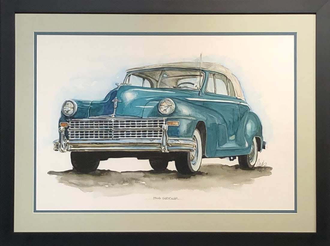 Carlos (1946 Chrysler) Signed Original Watercolor: Artist: Carlos Title: Carlos (1946 Chrysler) Signed Original Watercolor Medium: Watercolor on Paper Limited Edition: Art Dimensions: 22.0 x 29.0 x 2.0 inch ARTIST BIO: Source: www.qart.com 