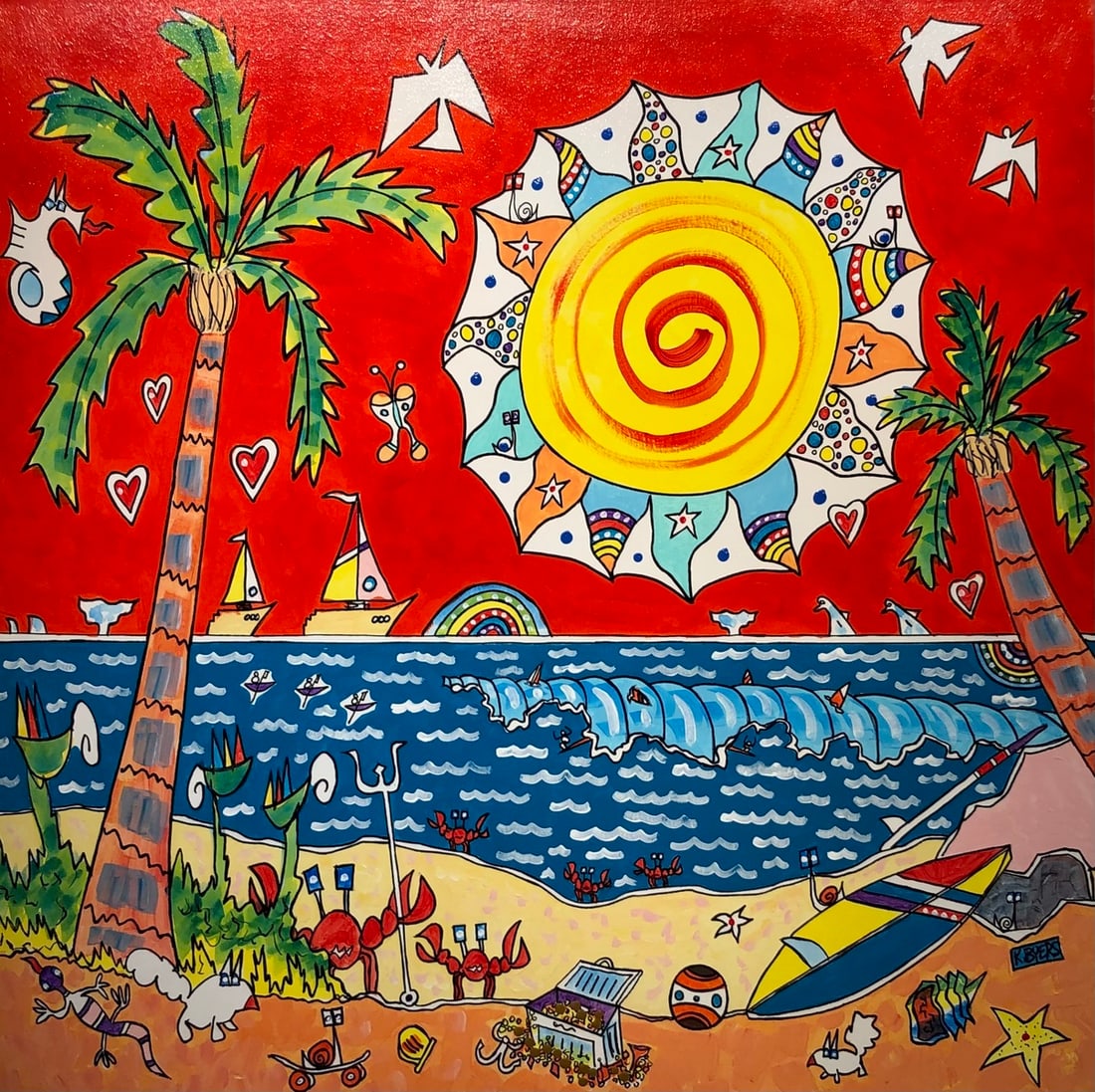 Kimm Byers "Sunny Beach Day" Signed Original: Artist: Kimm Byers Title: Kimm Byers "Sunny Beach Day" Signed Original Medium: Acrylic on Canvas Limited Edition: Art Dimensions: 36.0 x 36.0 x 2.0 inch ARTIST BIO: Artist Statement "I love to
