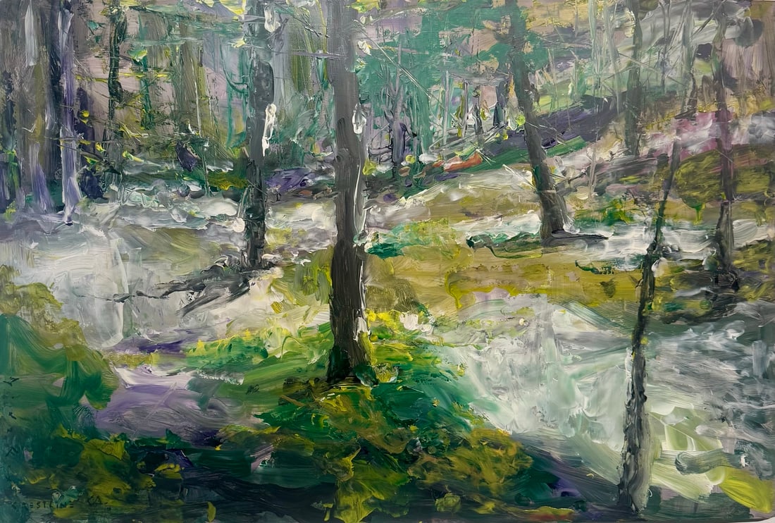 Jorn Fox "Crestline, CA" Impressionist Signed Oil and Acrylic on Canvas (1 of 3)