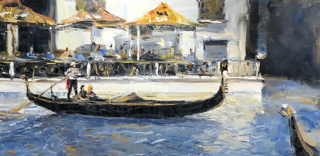 Jorn Fox "Venetian View" Signed Original Oil: Artist: Jorn Fox Title: Jorn Fox "Venetian View" Signed Original Oil Medium: Oil on Canvas Limited Edition: Art Dimensions: 35.0 x 59.0 x 2.0 inch ARTIST BIO: Artist Statement "The feelings I had