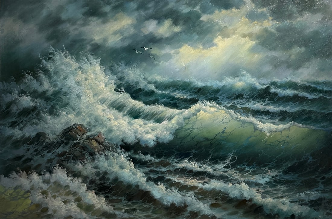 Bob Sanders (Seascape) Signed Original Oil: Artist: Bob Sanders Title: Bob Sanders (Seascape) Signed Original Oil Medium: Oil on Canvas Limited Edition: Art Dimensions: 24.0 x 36.0 x 1.0 inch ARTIST BIO: Bob Sanders was born in