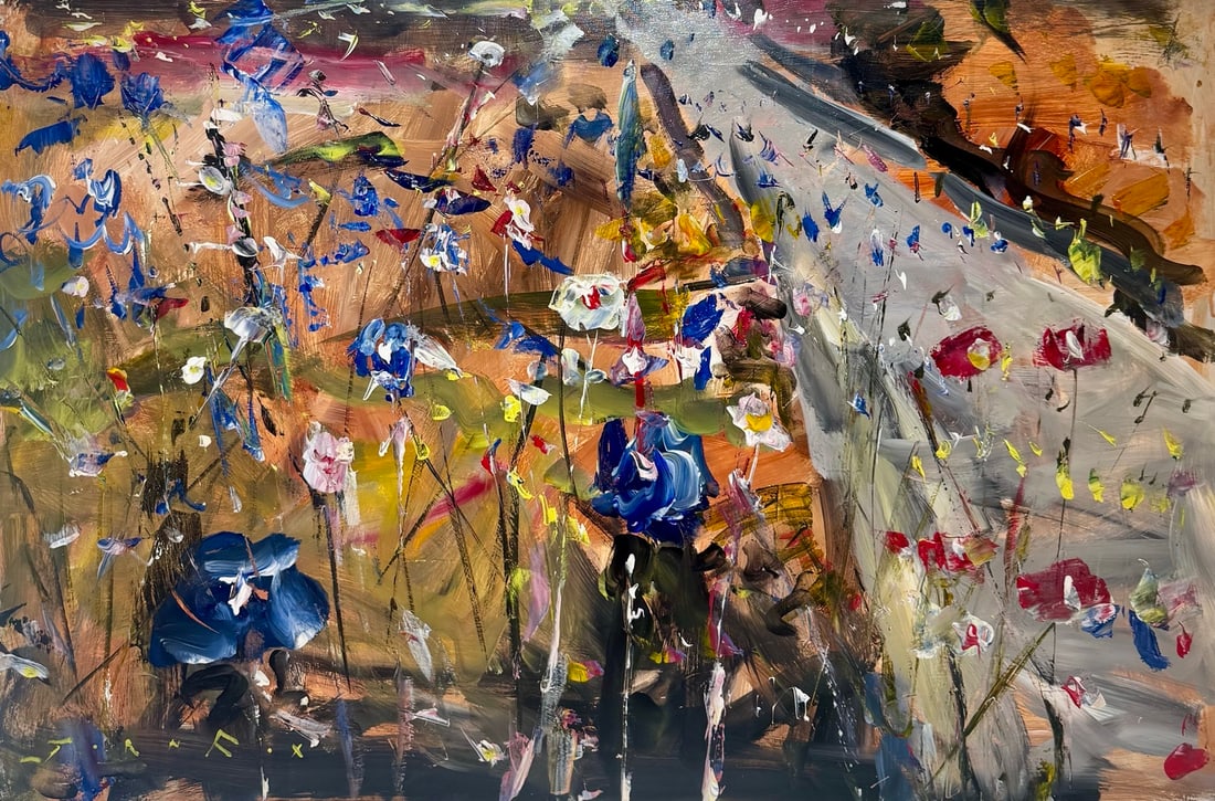 Jorn Fox "Floral On Box Frame" Impressionist Signed Oil and Acrylic on Box Canvas: Artist: Jorn Fox Title: Jorn Fox "Floral On Box Frame" Impressionist Signed Oil and Acrylic on Box Canvas Medium: Limited Edition: Art Dimensions: 24.0 x 36.0 inch ARTIST BIO: Artist