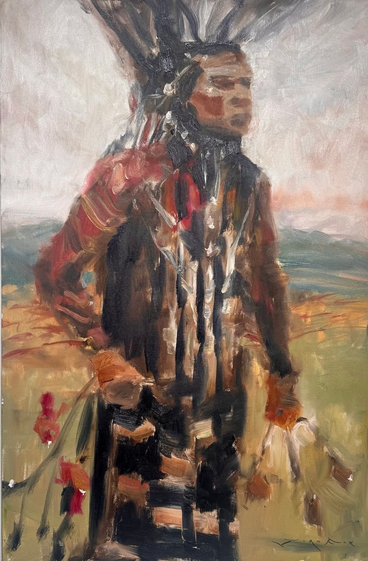 Jorn Fox "Indian Chief" Impressionist Signed Oil and Acrylic on Canvas (1 of 3)