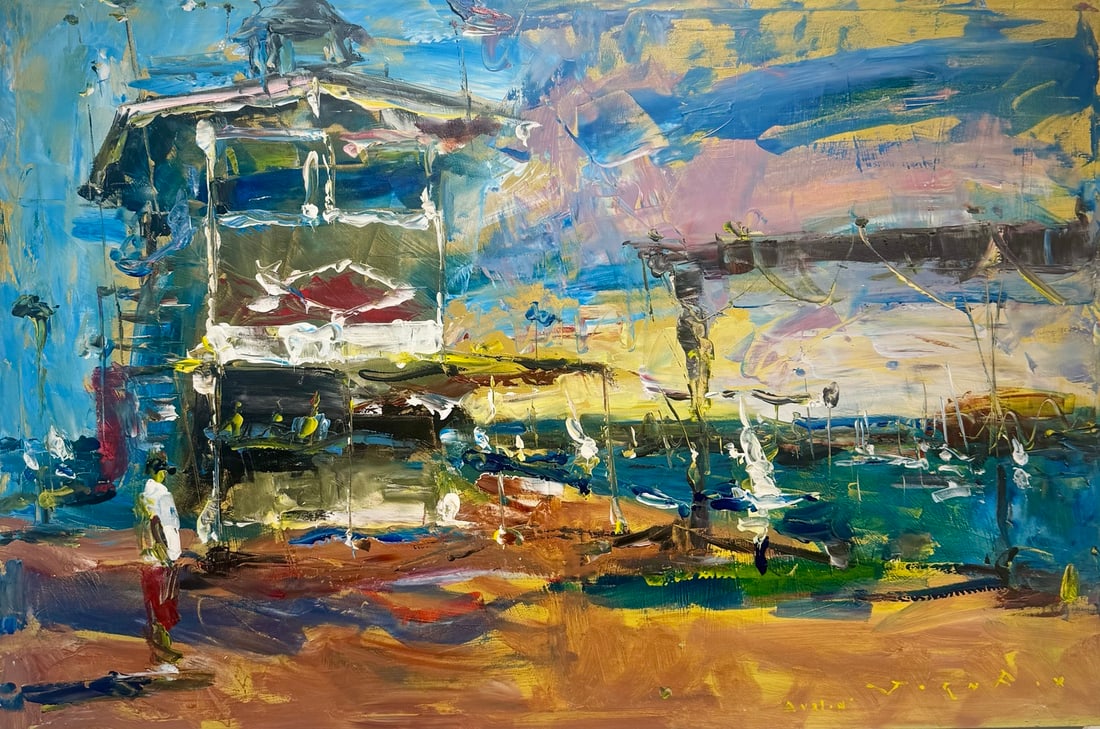 Jorn Fox "Avalon Fish House" Impressionist Signed Oil and Acrylic on Canvas: Artist: Jorn Fox Title: Jorn Fox "Avalon Fish House" Impressionist Signed Oil and Acrylic on Canvas Medium: Acrylic on Canvas Limited Edition: Art Dimensions: 24.0 x 36.0 inch ARTIST BIO: Artist