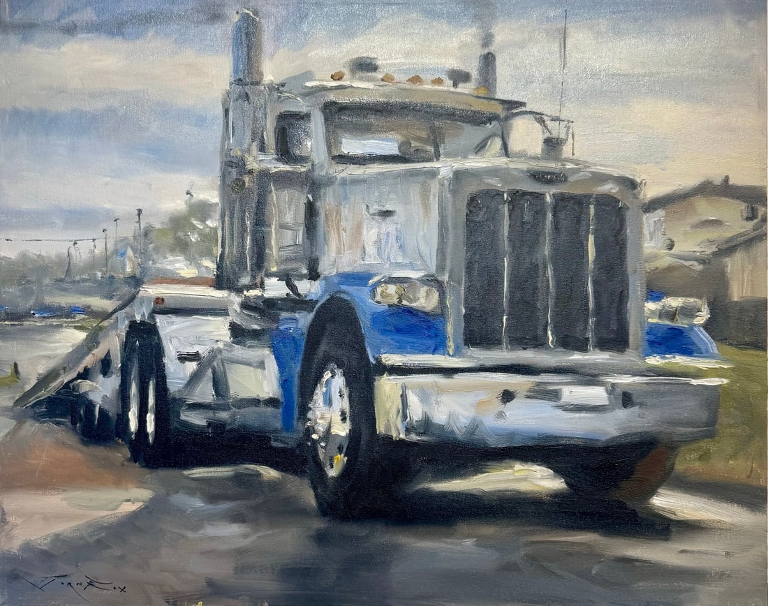Jorn Fox "Blue Semi Truck" Impressionist Signed Oil and Acrylic on Canvas: Artist: Title: Jorn Fox "Blue Semi Truck" Impressionist Signed Oil and Acrylic on Canvas Medium: Acrylic on Canvas Limited Edition: Art Dimensions: 24.0 x 30.0 inch ARTIST BIO: Source: