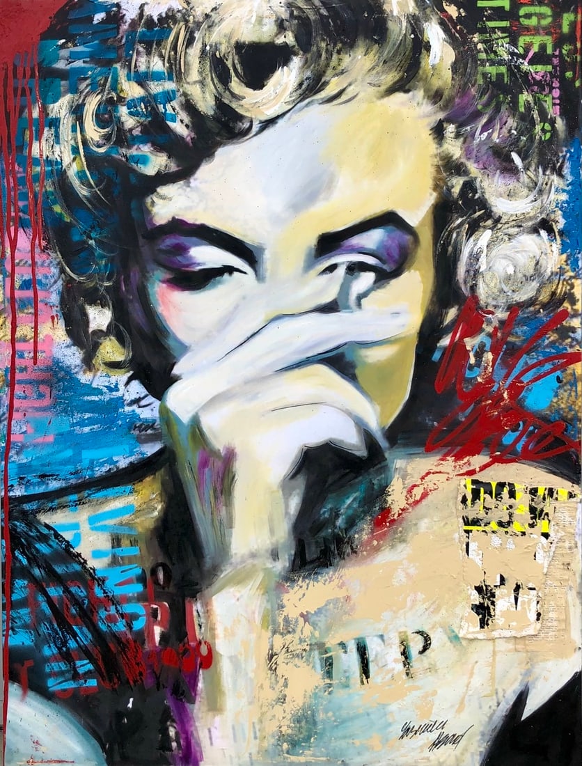 Yasemen Asad "Marilyn Monroe - Behind the Veil" Signed Original Mixed Media: Artist: Yasemen Asad Title: Yasemen Asad "Marilyn Monroe - Behind the Veil" Signed Original Mixed Media Medium: Mixed Media on Canvas Limited Edition: Art Dimensions: 48.0 x 36.0 x 2.0 inch ARTIST