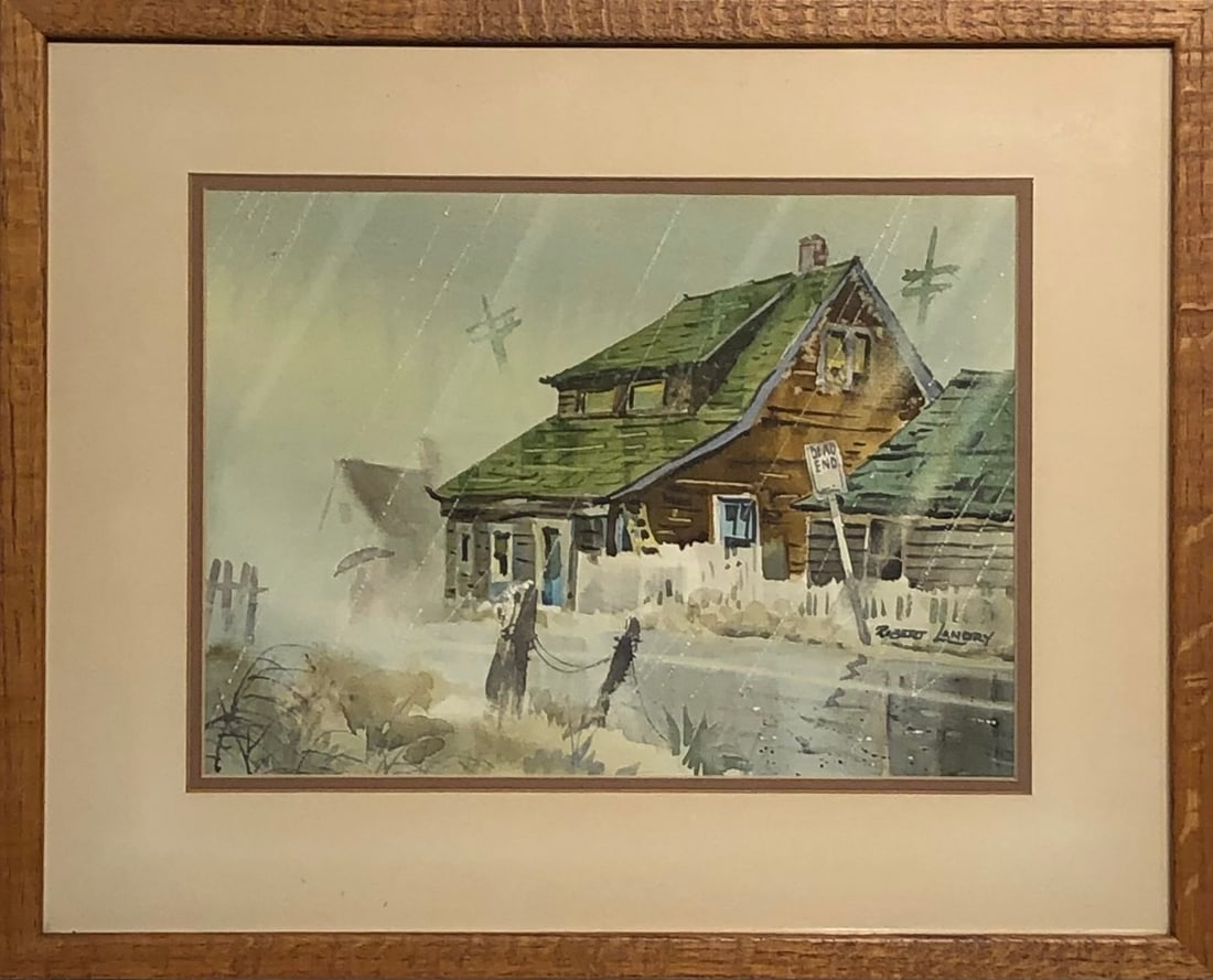 Robert Landry "Rainy Day at Fogerty Flats" Signed Original Watercolor: Artist: Robert Landry Title: Robert Landry "Rainy Day at Fogerty Flats" Signed Original Watercolor Medium: Watercolor on Paper Limited Edition: Art Dimensions: 17.0 x 21.0 x 2.0 inch ARTIST BIO: A