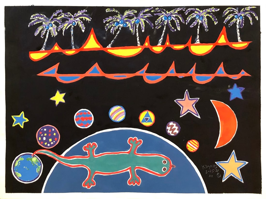 Kimm Byers "Gecko World" Signed Original Watercolor: Artist: Kimm Byers Title: Kimm Byers "Gecko World" Signed Original Watercolor Medium: Watercolor on Paper Limited Edition: Art Dimensions: 21.0 x 29.0 x 2.0 inch ARTIST BIO: Artist Statement "I