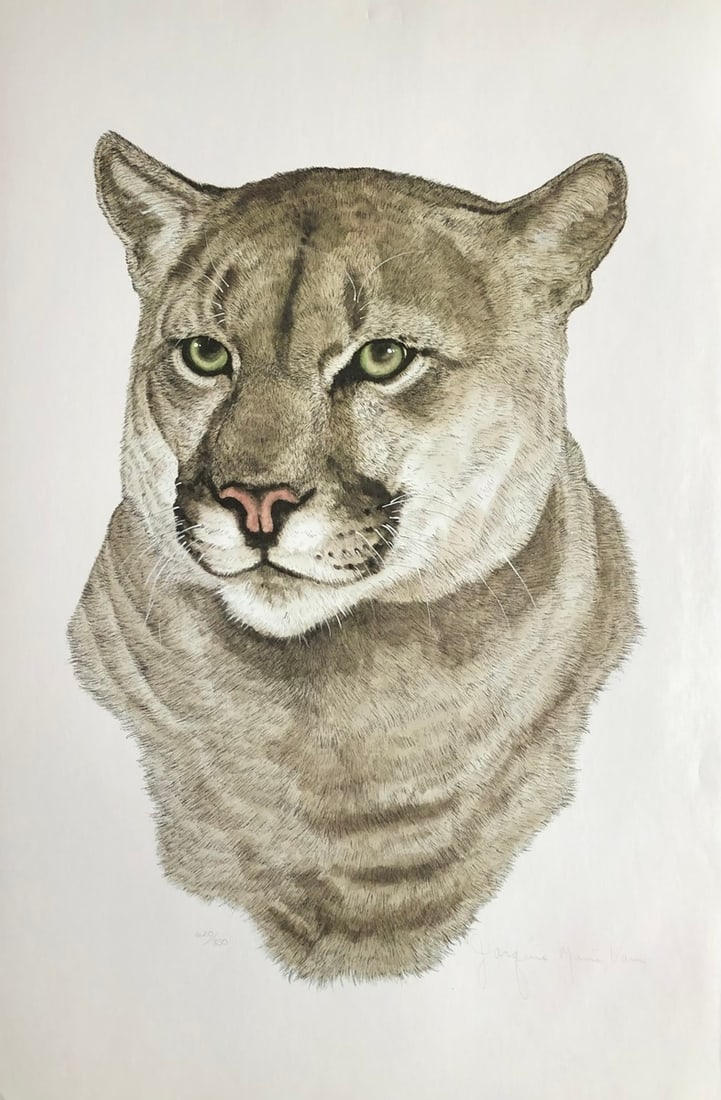 Jacquie Marie Vaux (Puma) Signed Lithograph LE: Artist: Jacquie Marie Vaux Title: Jacquie Marie Vaux (Puma) Signed Lithograph LE Medium: Lithograph on Paper Limited Edition: 620/750 Art Dimensions: 34.0 x 23.0 x 1.0 inch ARTIST BIO: