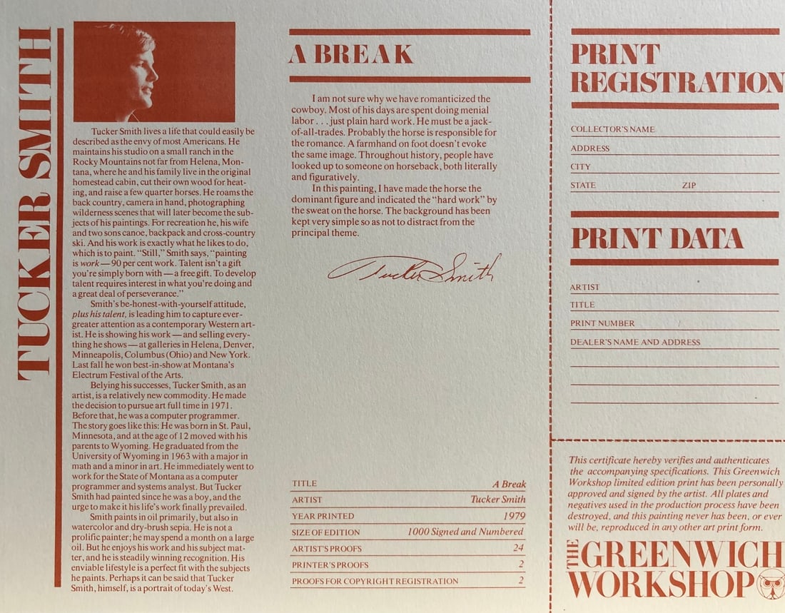 Tucker Smith "A Break" Signed Litho LE - 4