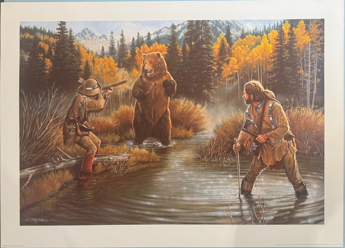 Jerry Crandall "Trouble on Clear Creek" Limited Edition Signed Print: Artist: Jerry Crandall Title: Jerry Crandall "Trouble on Clear Creek" Limited Edition Signed Print Medium: Limited Edition Print Limited Edition: 95/750 Art Dimensions: 31.5 x 22.5 x 0.0 inch 