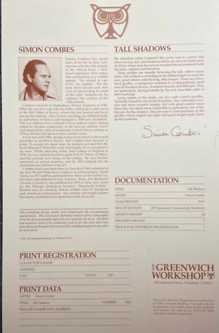 Simon Combes "Tall Shadows" Signed Litho LE - 5