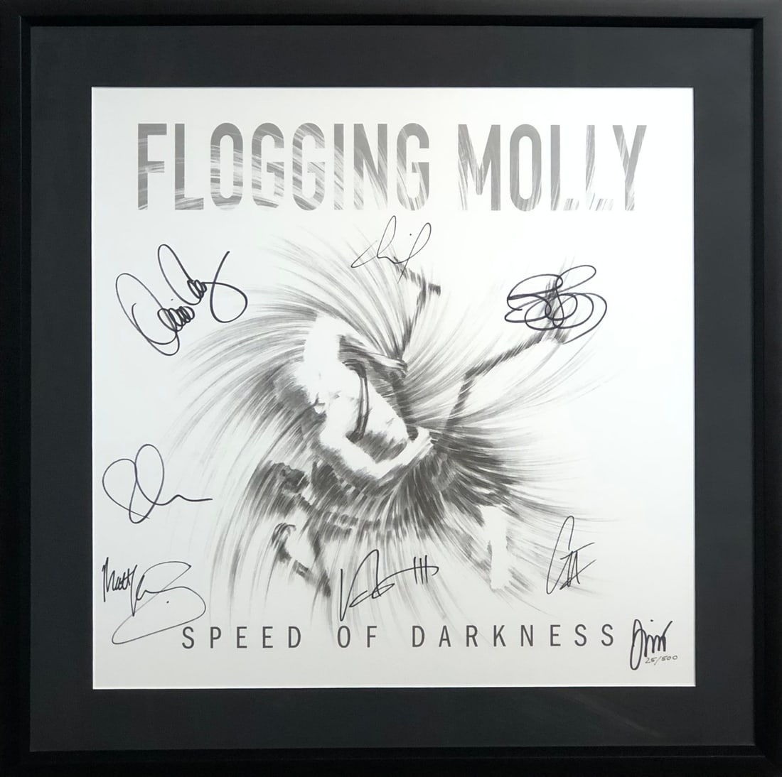 Flogging Molly "Speed Of Darkness" Signed Lithograph LE: Artist: Flogging Molly Title: Flogging Molly "Speed Of Darkness" Signed Lithograph LE Medium: Lithograph on Paper Limited Edition: 25/500 Art Dimensions: 23.0 x 23.0 x 2.0 inch ARTIST BIO: Source: