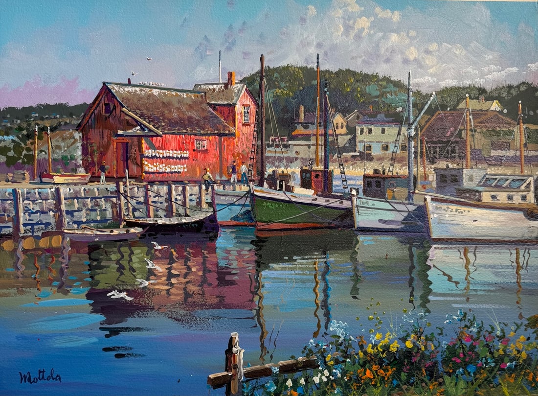 Filastro Mottola "Rockport" Signed Original Acrylic: Artist: Filastro Mottola Title: Filastro Mottola "Rockport" Signed Original Acrylic Medium: Acrylic on Arches Paper Limited Edition: Art Dimensions: 23.0 x 30.0 x 1.0 inch ARTIST BIO: Fil Mottola