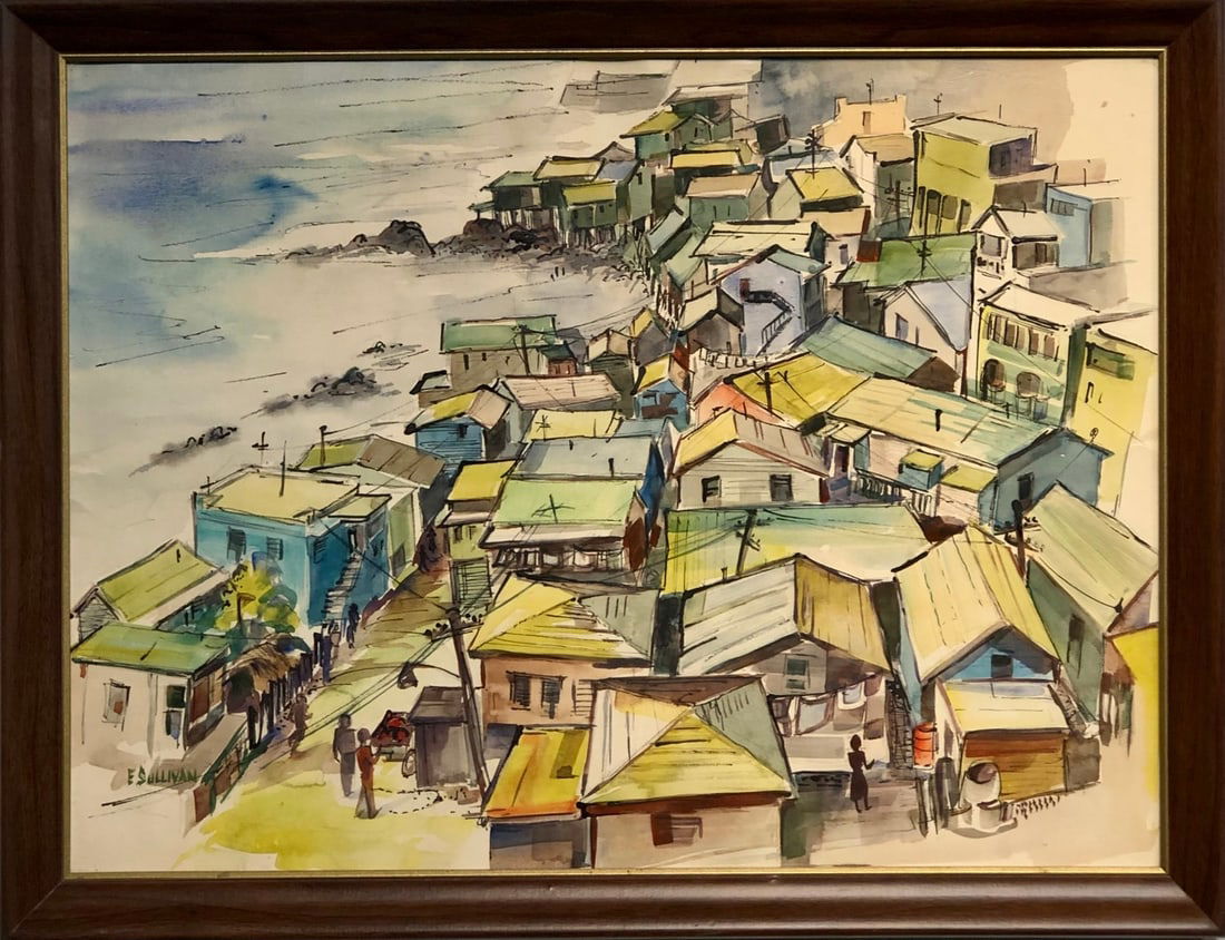 E. Sullivan (Impressionist - Seaside Town) Signed Original Watercolor (1 of 6)