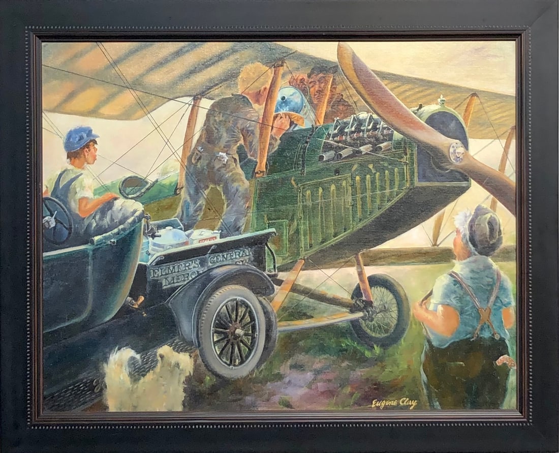 Eugene Clay "The Barnstormers" Signed Original Oil: Artist: Eugene Clay Title: Eugene Clay "The Barnstormers" Signed Original Oil Medium: Oil on Canvas Board Art Dimensions: 27 x 33 x 2 inch ARTIST BIO: In the late 1920s Eugene Clay was a high school