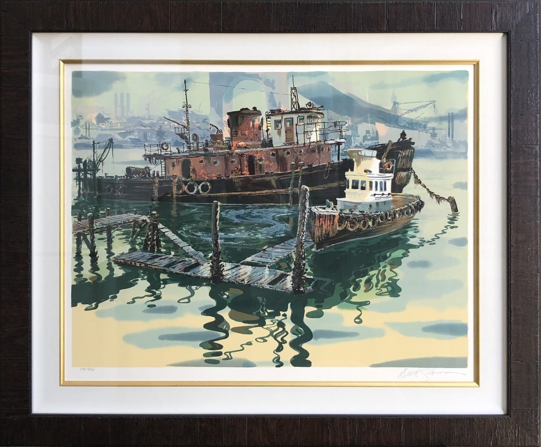 David Solomon (Tug Boats) Lithograph Limited Edition: Artist: David Solomon Title: David Solomon (Tug Boats) Lithograph Limited Edition Medium: Lithograph on Paper Limited Edition: 178/375 Art Dimensions: 27 x 33 x 2 inch Source: www.qart.com Condition