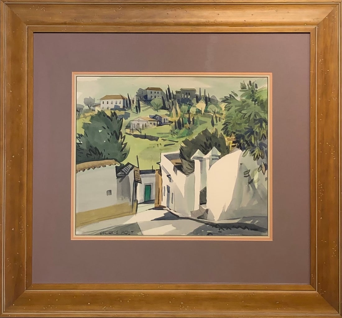 George Post "El Torreno" Signed Original Watercolor (1969): Artist: George Post Title: George Post "El Torreno" Signed Original Watercolor (1969) Medium: Watercolor on Paper Art Dimensions: 29 x 32 x 2 inch ARTIST BIO: George Post (1906-1997) Born: Oakland,