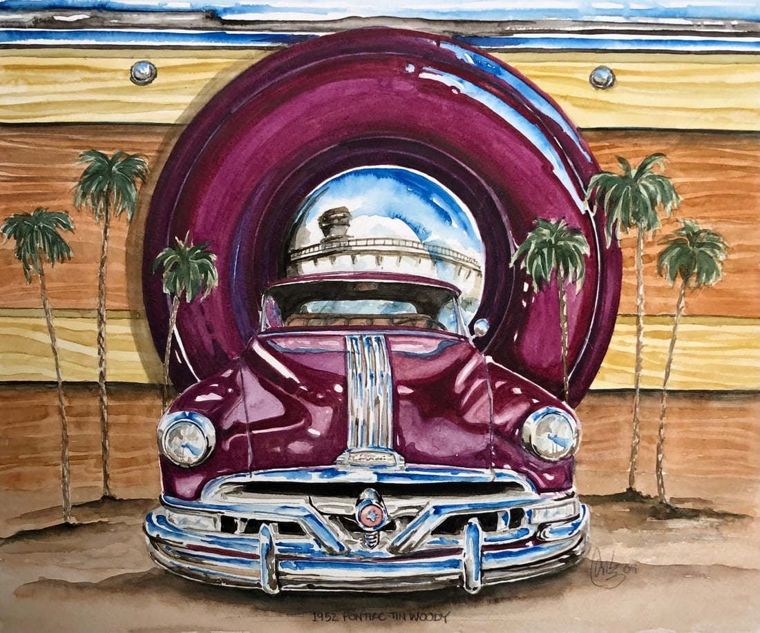 Carlos "1952 Pontiac Tin Woody" Signed Original: Artist: Carlos Title: Carlos "1952 Pontiac Tin Woody" Signed Original Medium: Watercolor on Paper Art Dimensions: 19 x 22 x 2 inch Source: www.qart.com Condition Report: Good