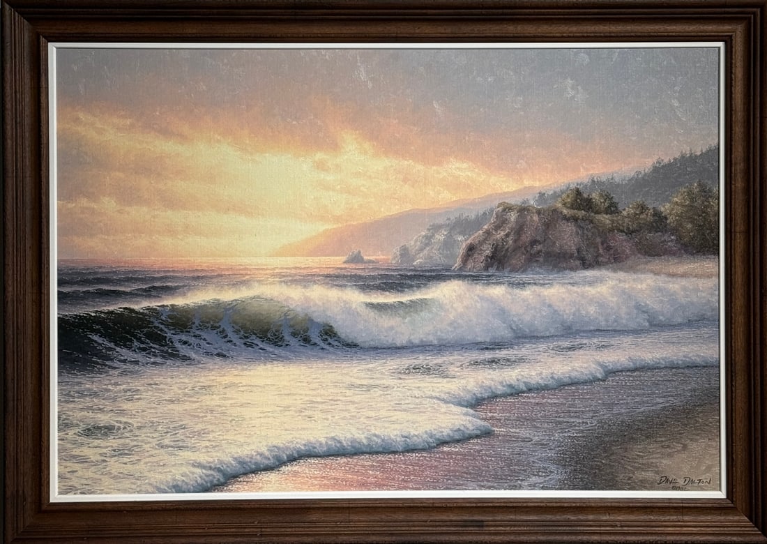 Dave Dalton "North Coast Sunset" Signed Original Oil: Artist: Dave Dalton Title: Dave Dalton "North Coast Sunset" Signed Original Oil Medium: Oil on Canvas Art Dimensions: 28 x 40 x 2 inch ARTIST BIO: David Dalton was born in 1952 in Pontiac, Michigan. H