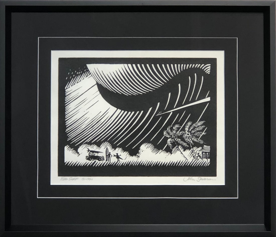 John Severson "Big Surf" (1993) Signed Serigraph: Artist: John Severson Title: John Severson "Big Surf" (1993) Signed Serigraph Medium: Serigraph on Paper Art Dimensions: 18 x 21 x 2 inch ARTIST BIO: John Severson grew up surfing off the beaches of