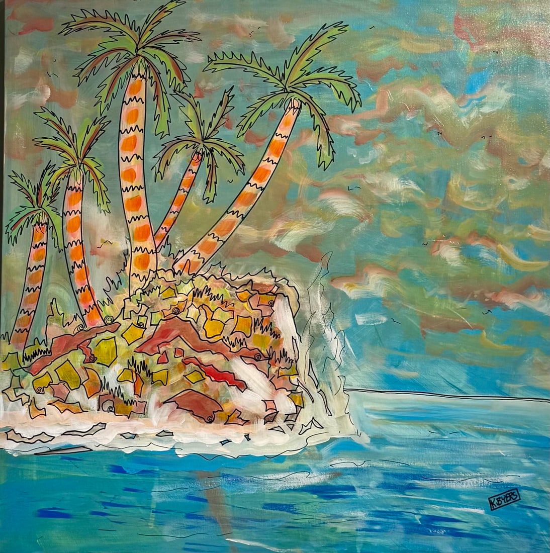 Kimm Byers "Palms On The Island" Signed Original Acrylic: Artist: Kimm Byers Title: Kimm Byers "Palms On The Island" Signed Original Acrylic Medium: Acrylic on Canvas Art Dimensions: 36 x 36 x 2 inch ARTIST BIO: Artist Statement "I love to paint for the