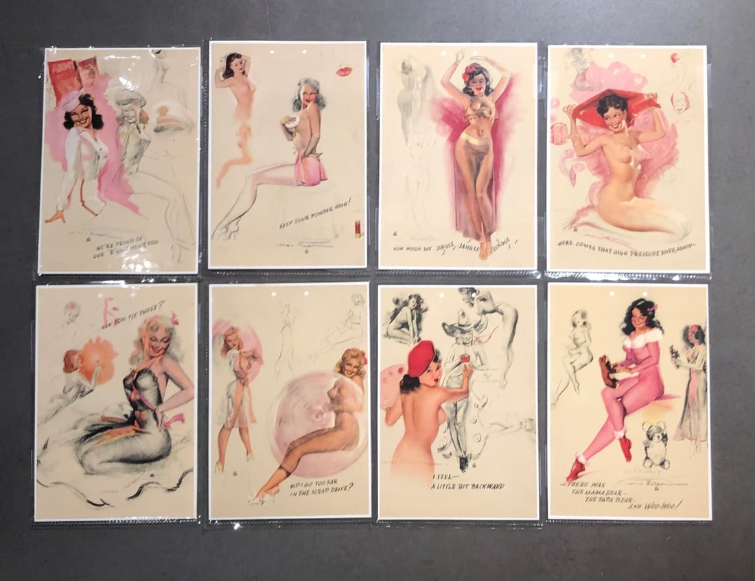 Earl Mac Therson (8 Pin-Up Ladies - Vintage Calendar Pages) Lithographs: Artist: Earl Mac Therson Title: Earl Mac Therson (8 Pin-Up Ladies - Vintage Calendar Pages) Lithographs Medium: Lithograph on Paper Art Dimensions: 7 x 5 x 1 inch Source: www.qart.com Condition