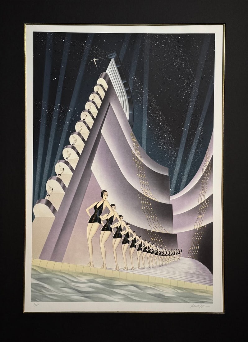 Robert Hoppe "Aquacade" Signed Serigraph LE: Artist: Robert Hoppe Title: Robert Hoppe "Aquacade" Signed Serigraph LE Medium: Serigraph on Paper Limited Edition: 3/140 Art Dimensions: 33 x 22.75 x 1 inch ARTIST BIO: Glamorous dream visions