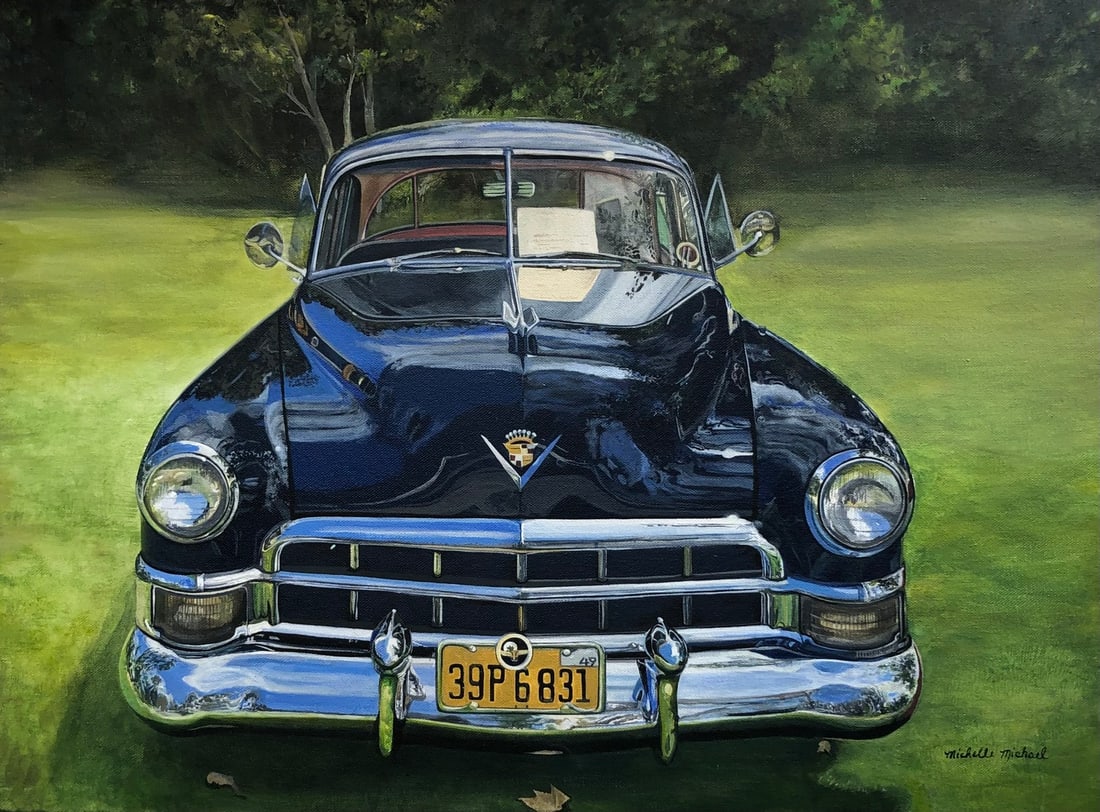 Michelle Michael (1949 Cadillac LaSalle) Signed Original: Artist: Michelle Michael Title: Michelle Michael (1949 Cadillac LaSalle) Signed Original Medium: Acrylic on Canvas Art Dimensions: 18 x 24 x 2 inch Source: www.qart.com Condition Report: Good