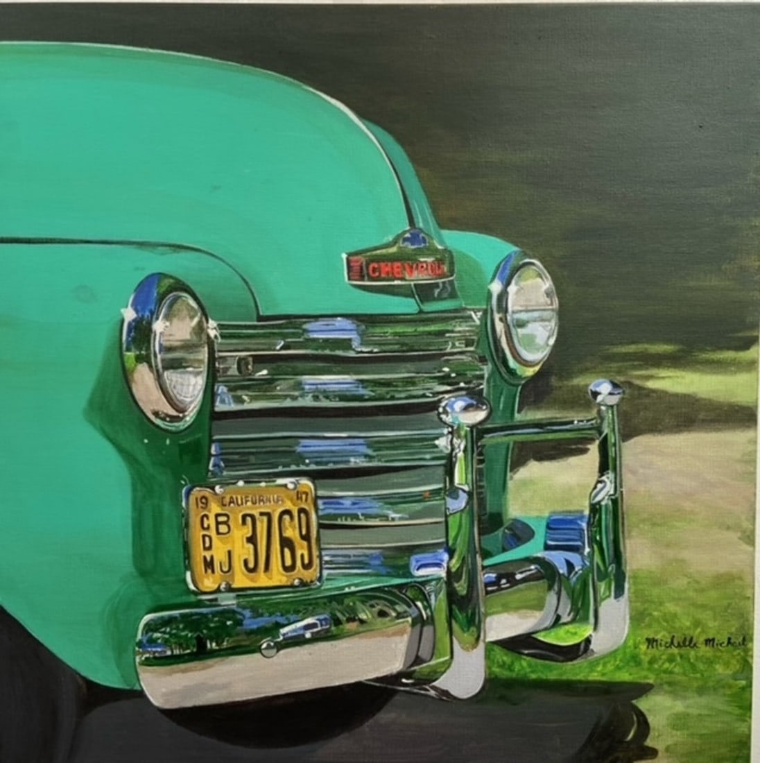 Michelle Michael "1947 Chevy Truck" Signed Original: Artist: Michelle Michael Title: Michelle Michael "1947 Chevy Truck" Signed Original Medium: Acrylic on Canvas Art Dimensions: 20 x 20 x 2 inch Source: www.qart.com Condition Report: Good