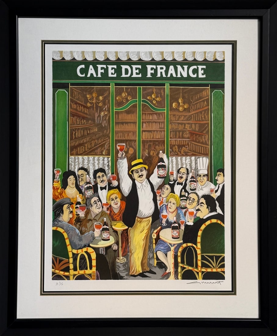 Guy Buffet "Cafe De France" Signed Serigraph LE: Artist: Guy Buffet Title: Guy Buffet "Cafe De France" Signed Serigraph LE Medium: Serigraph on Paper Limited Edition: 10-Feb Art Dimensions: 41 x 34 x 2 inch ARTIST BIO: Guy Buffet was born in