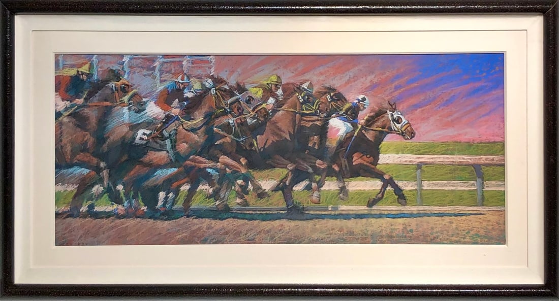 Jorn Fox (Impressionist - Race Horses) Signed Original Pastel: Artist: Jorn Fox Title: Jorn Fox (Impressionist - Race Horses) Signed Original Pastel Medium: Pastel on Paper Art Dimensions: 26 x 48 x 2 inch ARTIST BIO: Artist Statement "The feelings I had inside,
