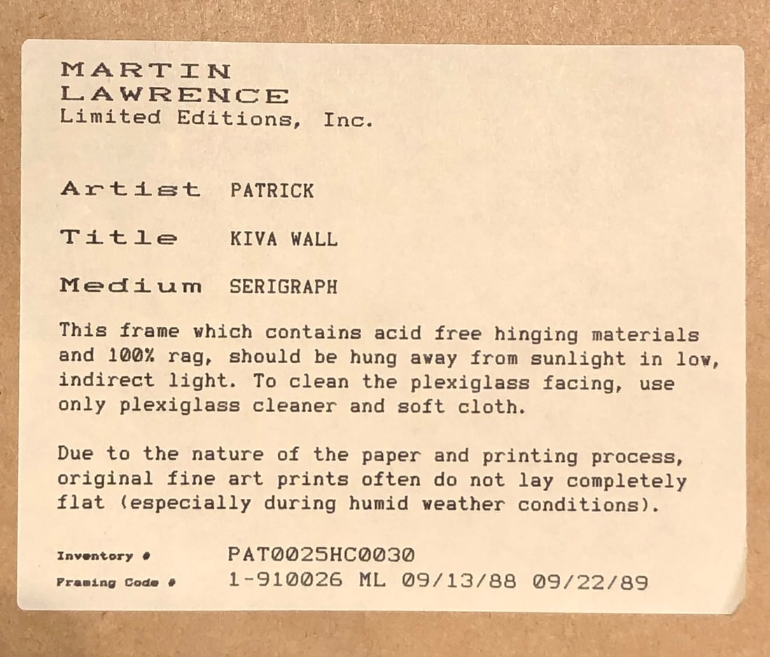 Lorna Patrick "Kiva Wall" Signed Serigraph LE - 8