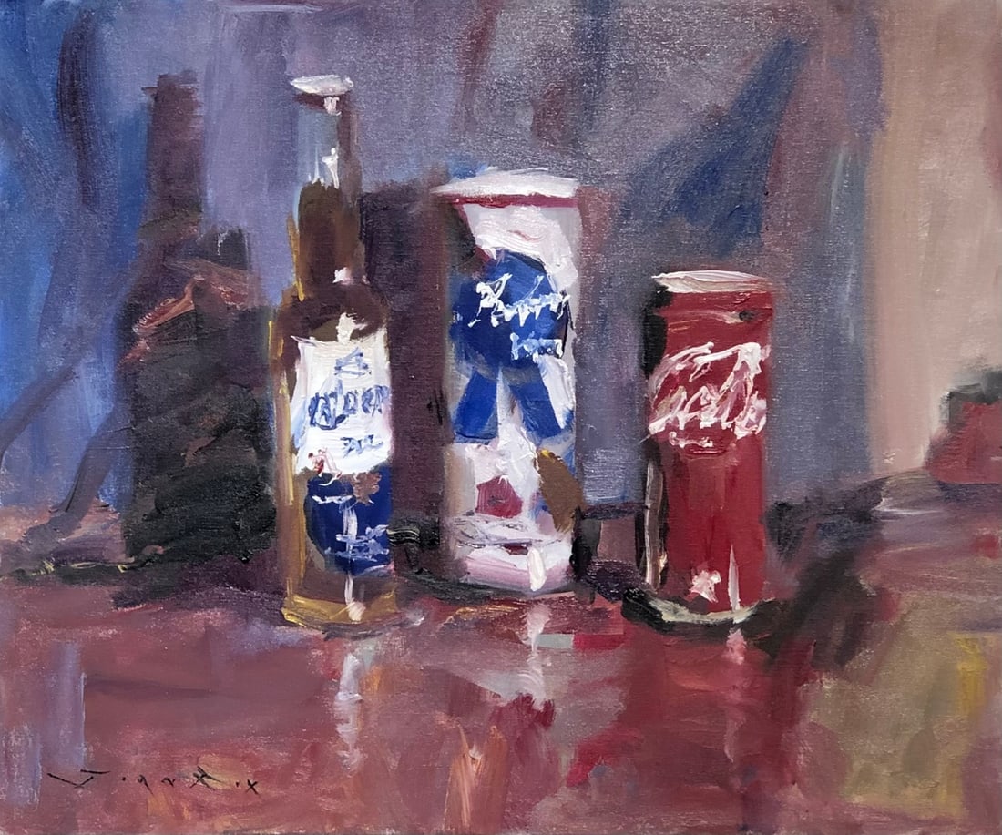 Jorn Fox "A Corona, Pabst and A Coke" Signed Original Oil: Artist: Jorn Fox Title: Jorn Fox "A Corona, Pabst and A Coke" Signed Original Oil Medium: Oil on Canvas Art Dimensions: 20 x 24 x 2 inch ARTIST BIO: Artist Statement "The feelings I had inside, when e