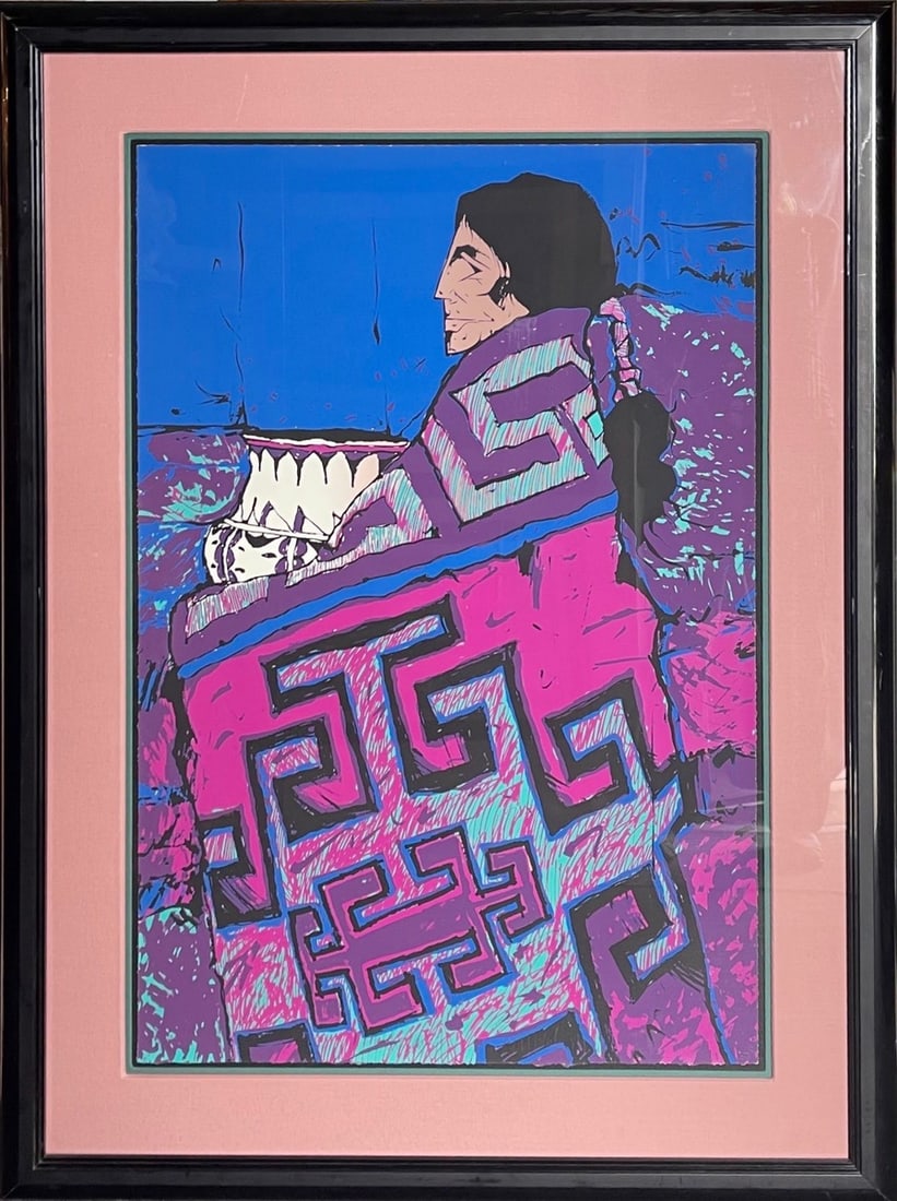 Amado Pena "Colcha Series Maria" Serigraph: Artist: Amado Pena Title: Amado Pena "Colcha Series Maria" Serigraph Medium: Serigraph Art Dimensions: 51 x 39 x 2 inch ARTIST BIO: Amado Pena Jr.'s art focuses on Hispanic and Native American figures