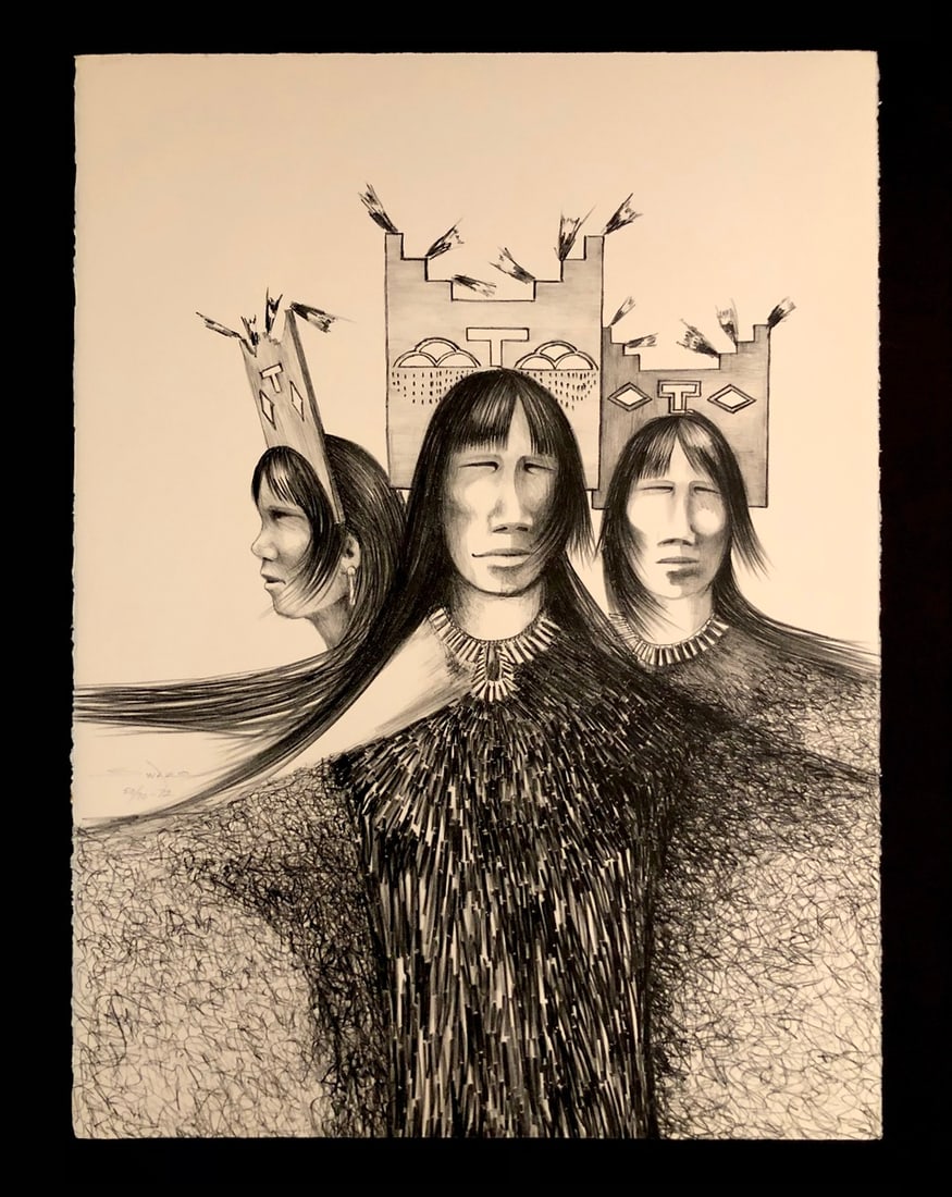 Patrick Swazo Hinds "Three Women" Signed Original Stone Litho LE (1972) (1 of 4)