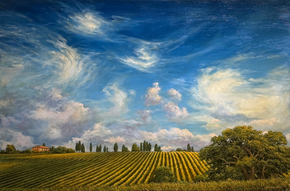 European Landscape By Arkadiy Oleynik: Artist: Arkadiy Oleynik Title: European Landscape By Arkadiy Oleynik Medium: Original Oil on Canvas Art Dimensions: 24 x 36 x 1 inch Source: www.qart.com Condition Report: Good