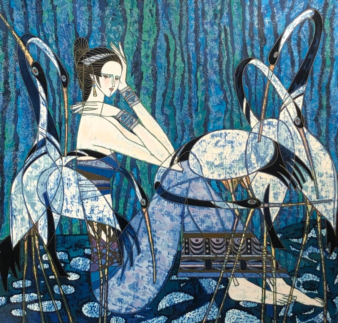 Ting Shao Kuang "Emerald Valley" Signed Serigraph: Artist: Ting Shao Kuang Title: Ting Shao Kuang "Emerald Valley" Signed Serigraph Medium: Serigraph on Paper Art Dimensions: 44 x 45 x 2 inch ARTIST BIO: Ting Shao Kuang is an American-Chinese figurati