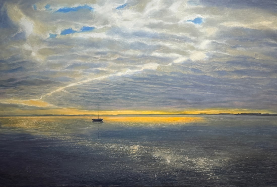 Mikhail Krasov Original Oil Untitled (Seascape) w/sailboat (1 of 3)